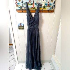 BHLDN Edith Tulle Crisscross Back Formal Dress Gray